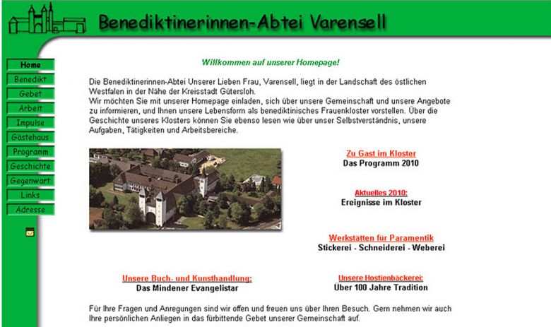 Die erste Website der Abtei Varensell von 2000 bis 2010